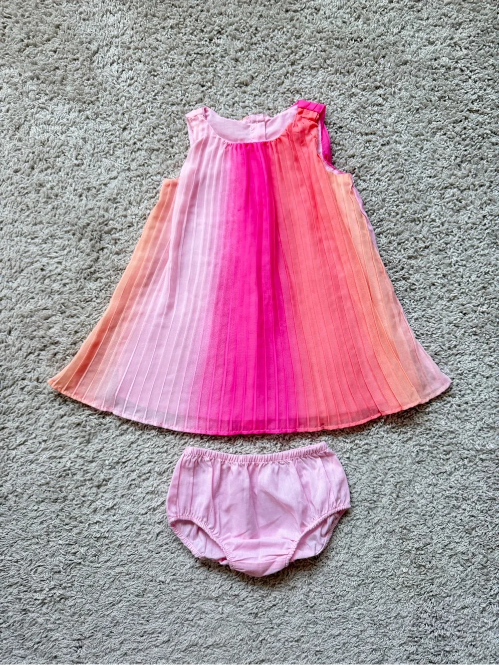 Gymboree Toddler Girls Ombre Pink & Peach Pleated Dress with Bloomers 18-24M